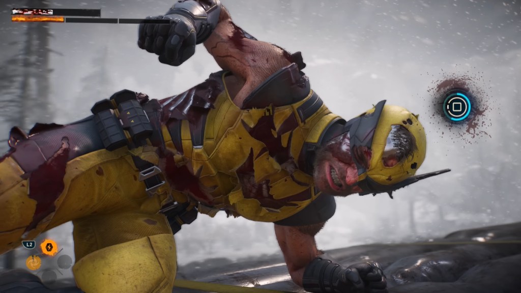 Marvel's Wolverine screenshot featuring Logan's self-healing suit as he performs the Last Stand ability.
