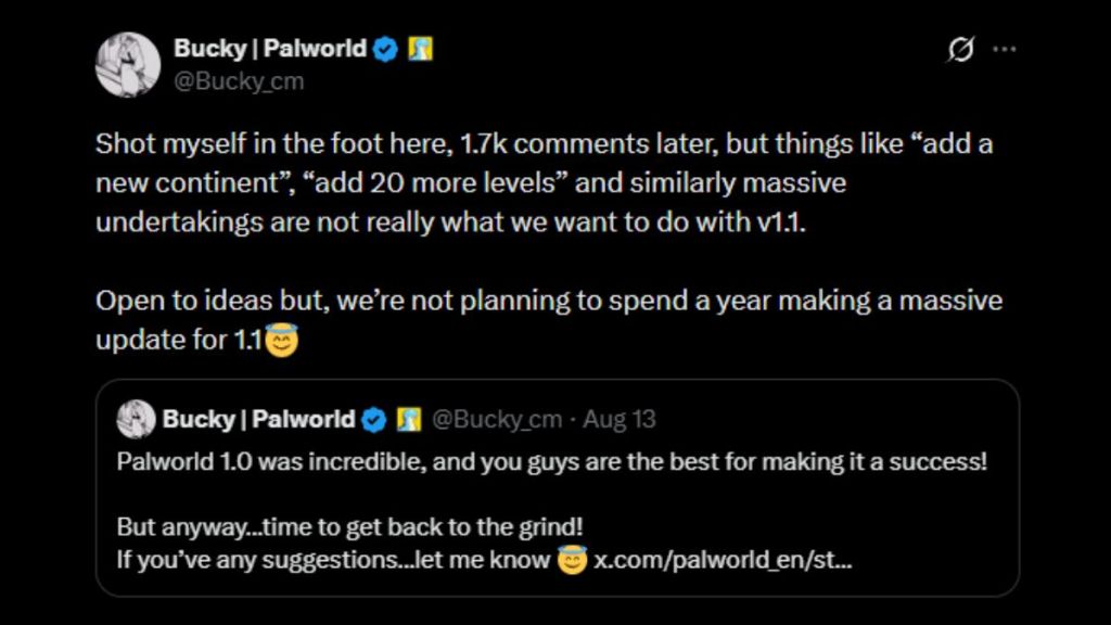 Palworld Dev Comment on Update Version 1.1