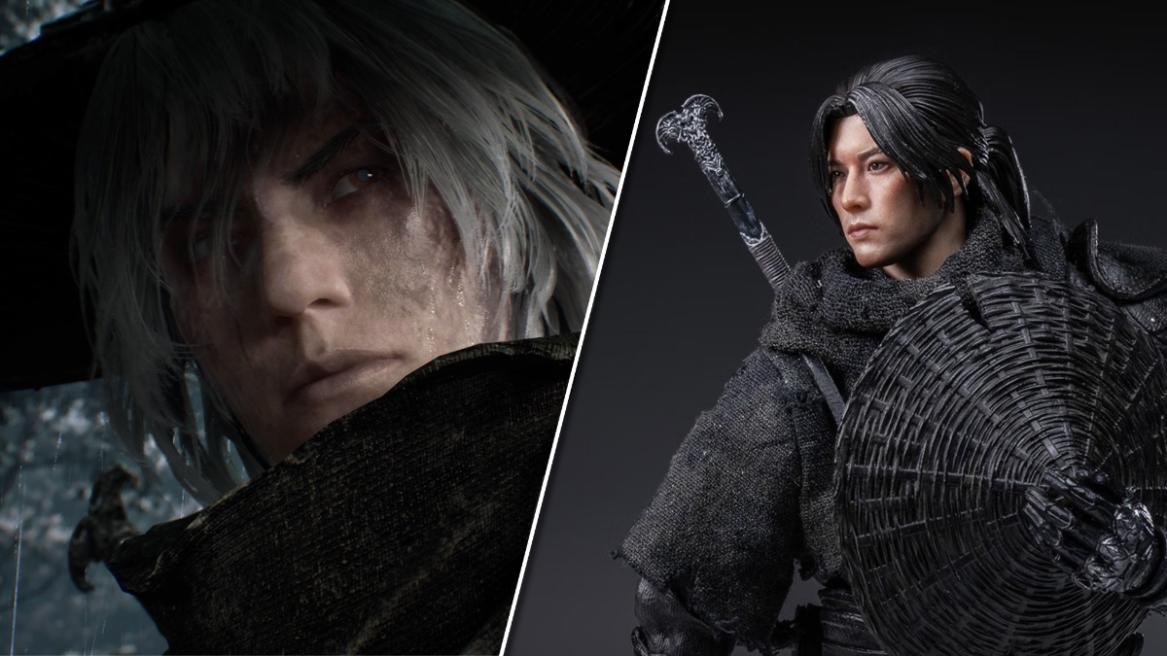 Phantom Blade Zero screenshot featuring Soul (left), 6-inch Soul figurine from the Phantom Blade Zero Collector's Edition (right).