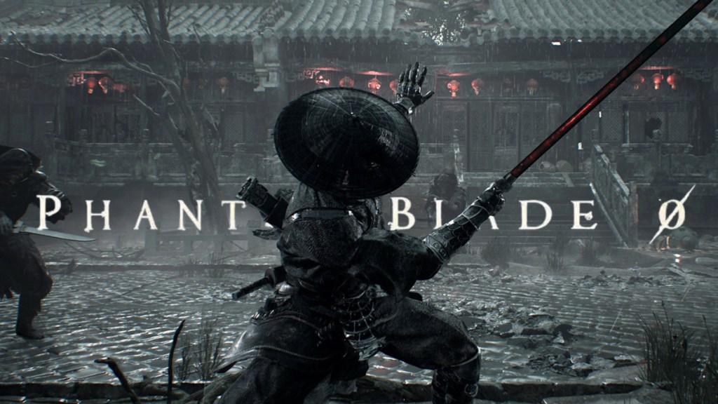 Phantom Blade Zero screenshot with Soul hitting a pose with his longsword and the logo in the background.