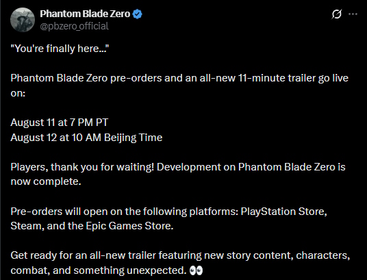 phantom blade zero pre order and trailer tweet