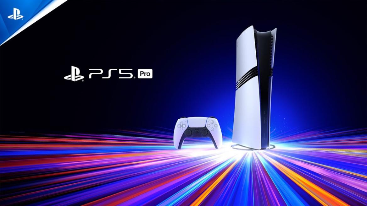 The PlayStation 5 Pro console with the DualSense controller.