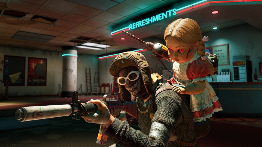 PUBG DED.NET screenshot featuring the masked character with a doll on their back.