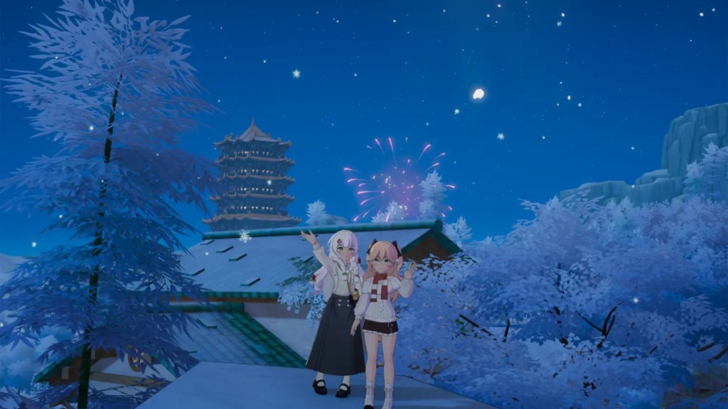 Starsand Island Update 1.0 screenshot with two islanders posing for a photo together.