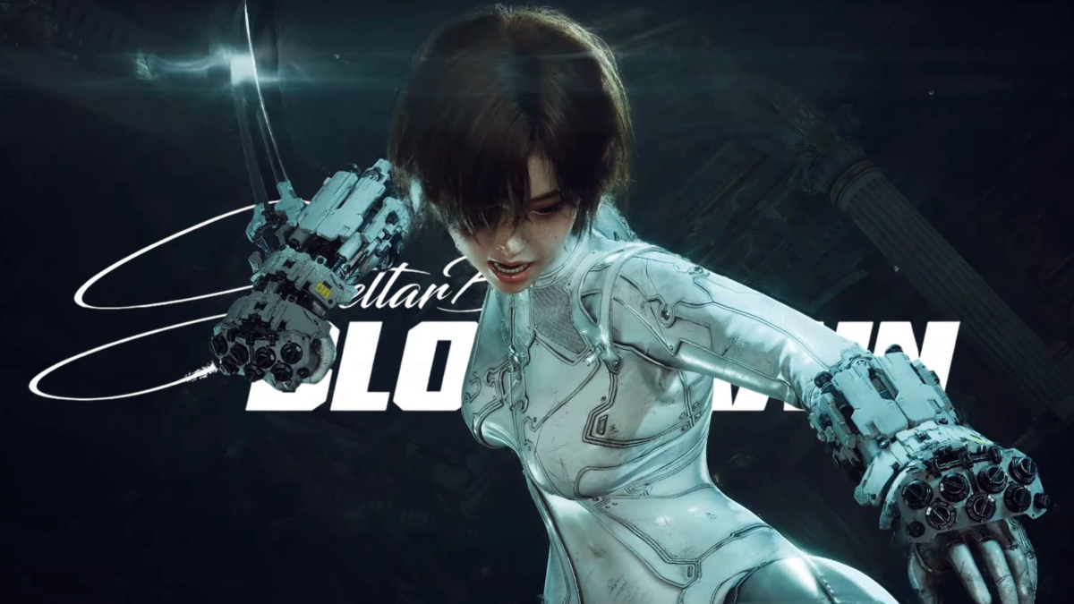 Stellar Blade: Blood Rain screenshot featuring Evie posing with a sword.