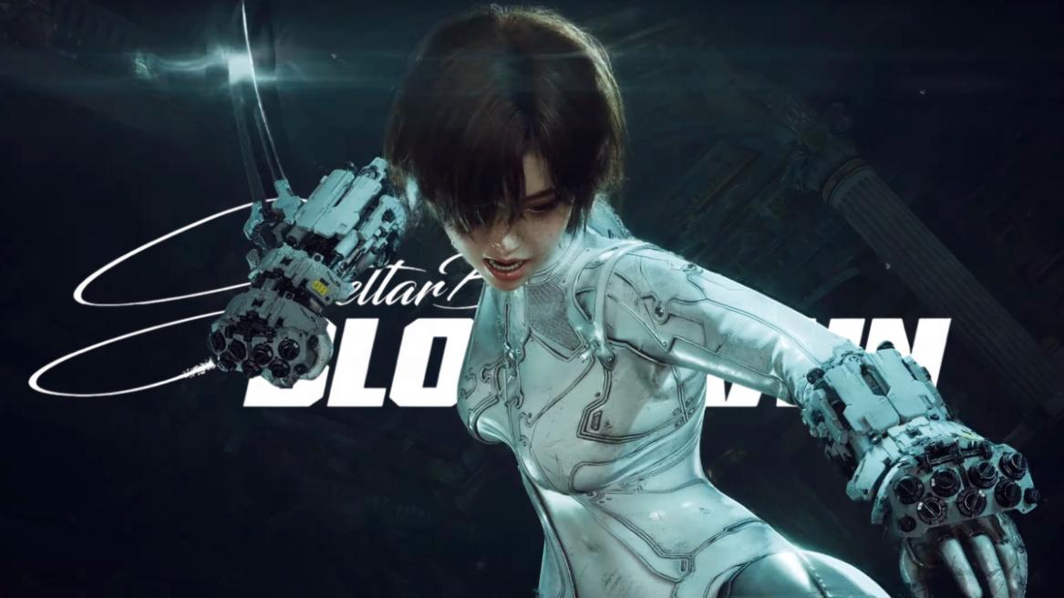Stellar Blade: Blood Rain screenshot featuring Evie posing with a sword.