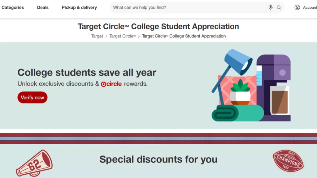 Target Circle's College Student Appreciation Program website image.