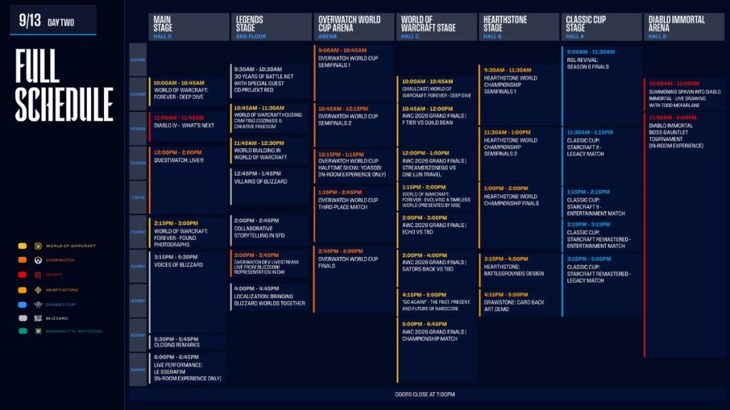 BlizzCon 2026 Schedule for day 2