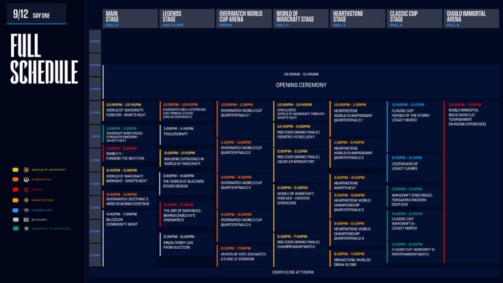 BlizzCon 2026 schedule for day 1