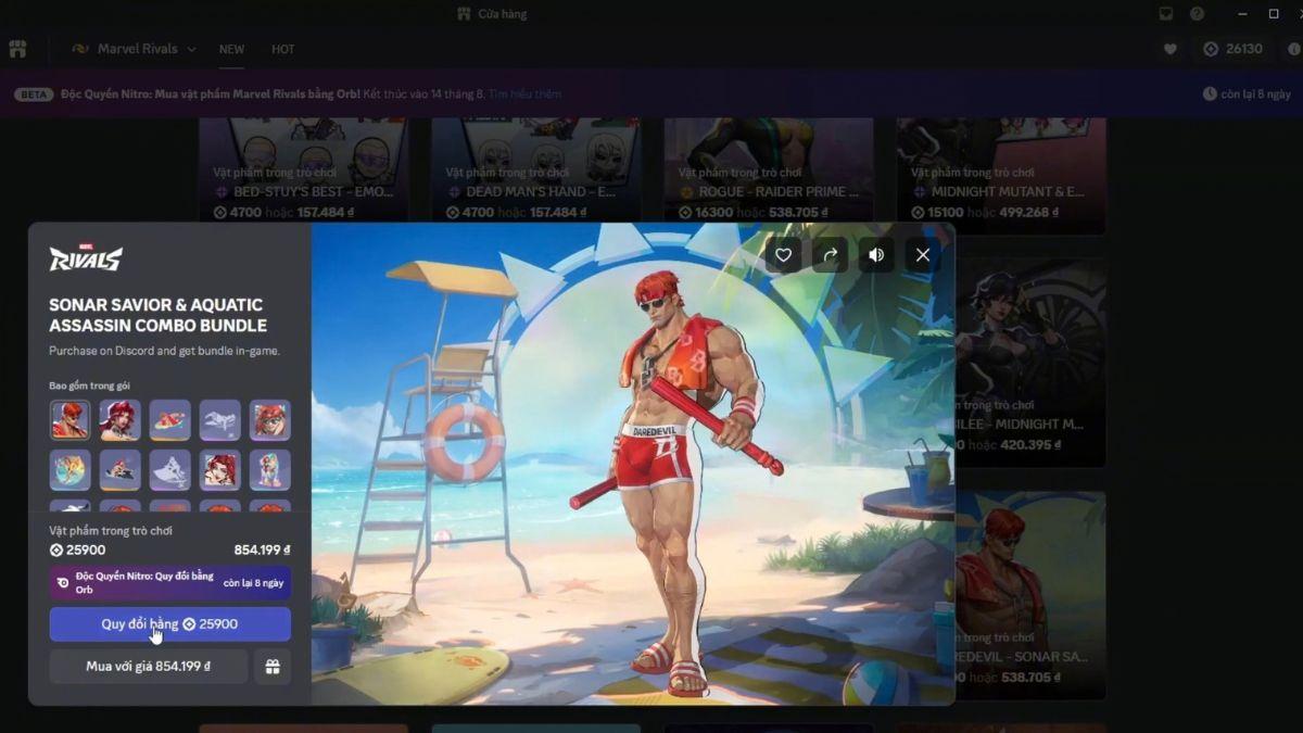 Buying Captain America summer skin bundle with orbs in Discord