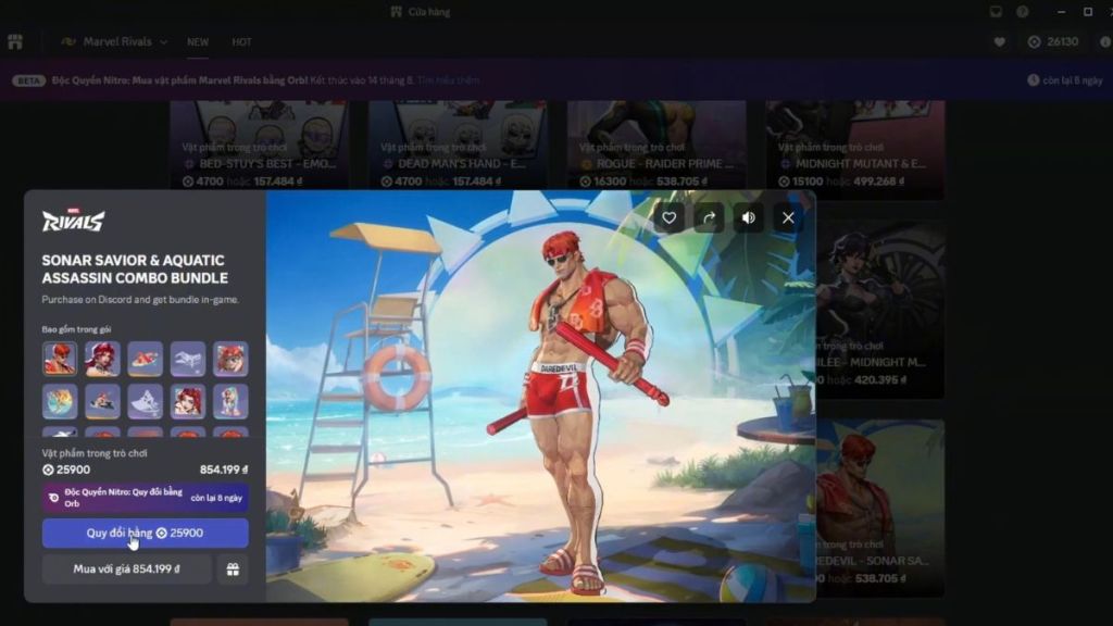 Buying Captain America summer skin bundle with orbs in Discord
