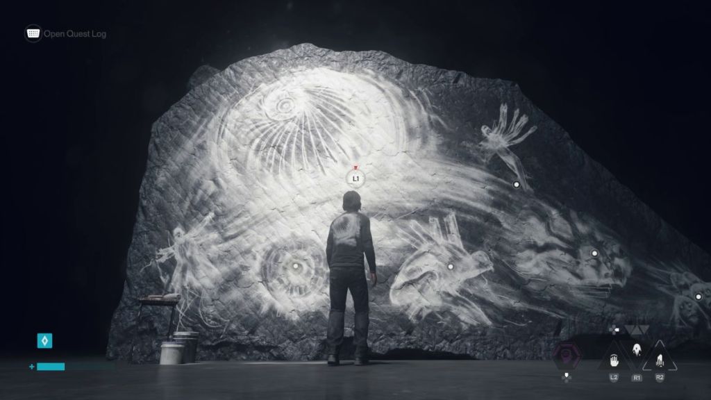 Dylan standing in front of Hedron drawing in Control Resonant
