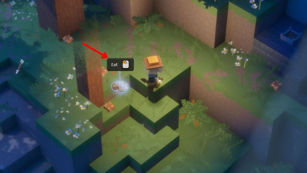Eating food to heal in Minecraft Dungeons 2