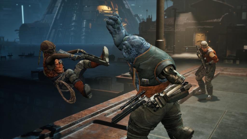 Enemy being knocked off platform in Star Wars Zero Company