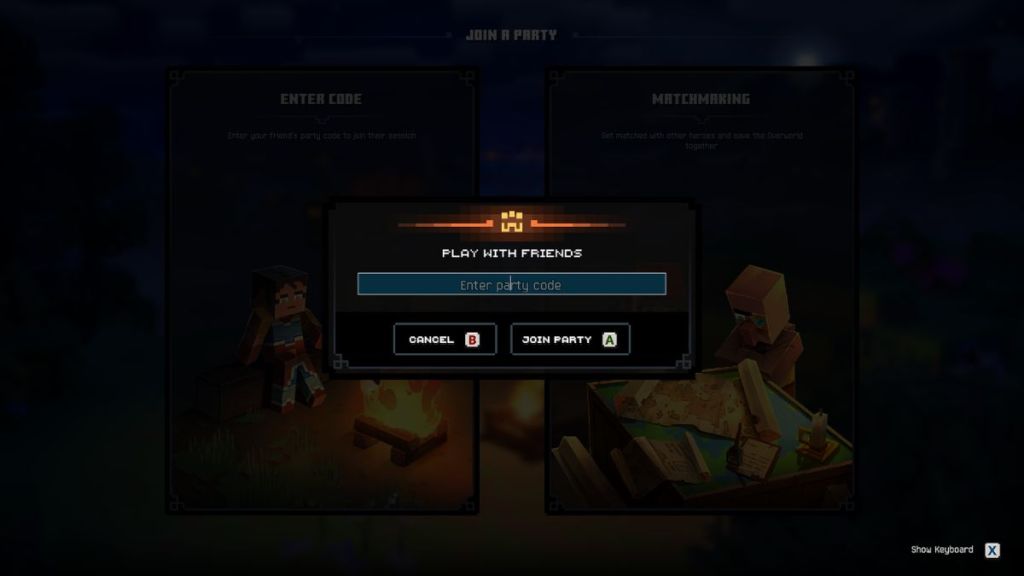 Enter code to join a party