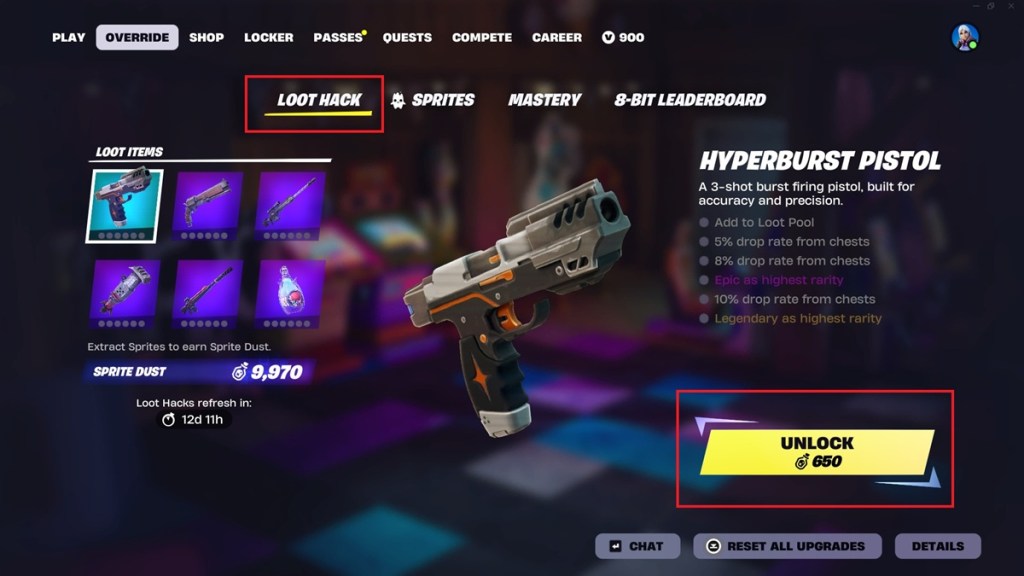 Fortnite Loot Hacks section