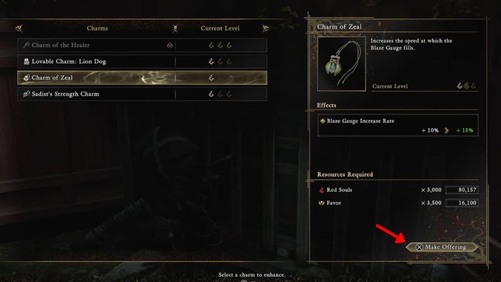 Make offerings to upgrade charms in Onimusha