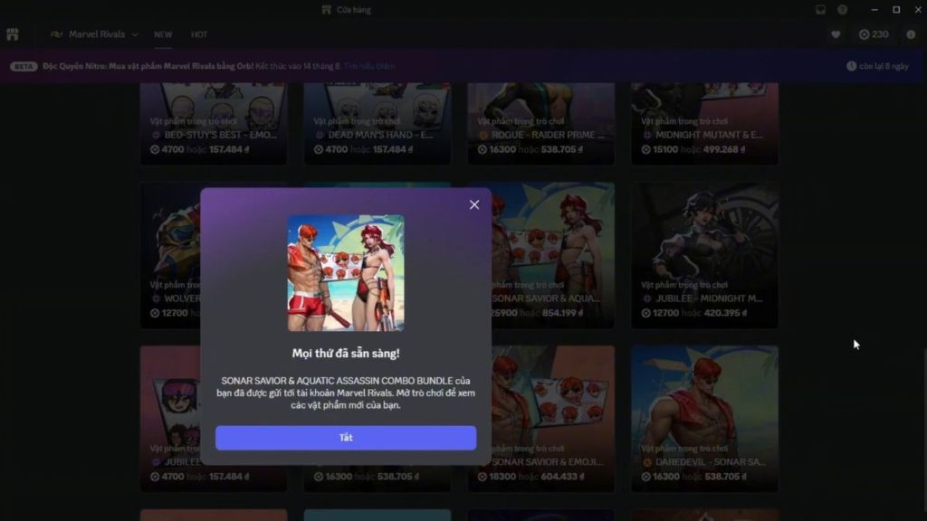 Marvel Rivals skin purchased using orbs