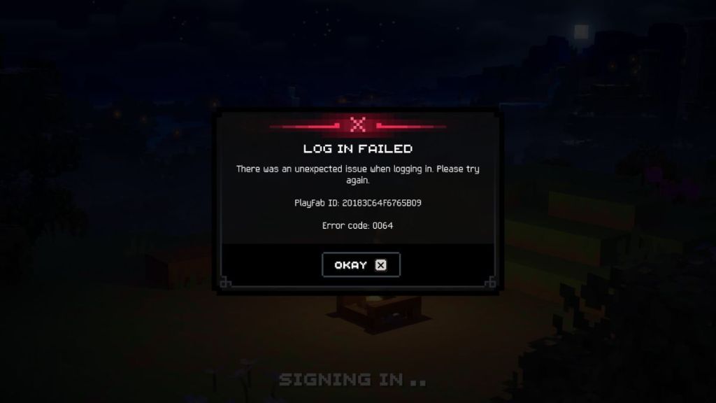 Minecraft Dungeons 2 Error Code 0064