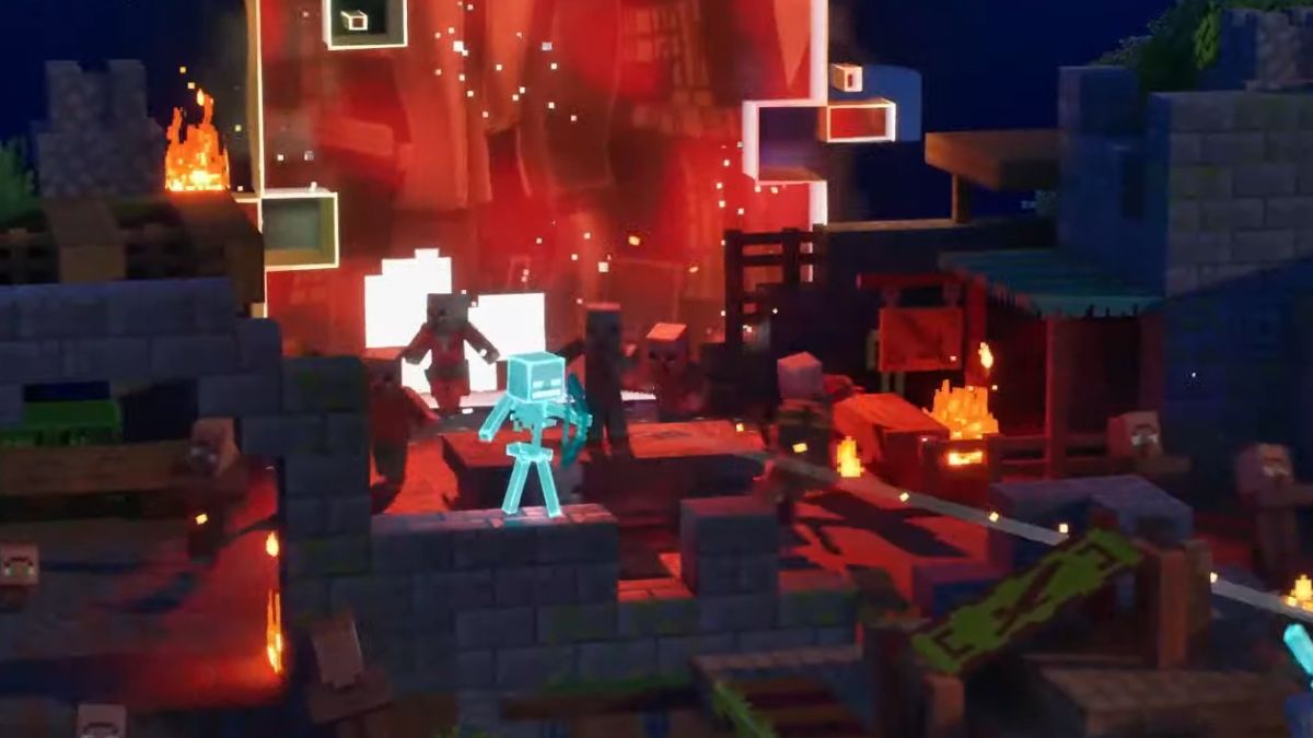 Minecraft Dungeons 2 world being attacked by Illager high council