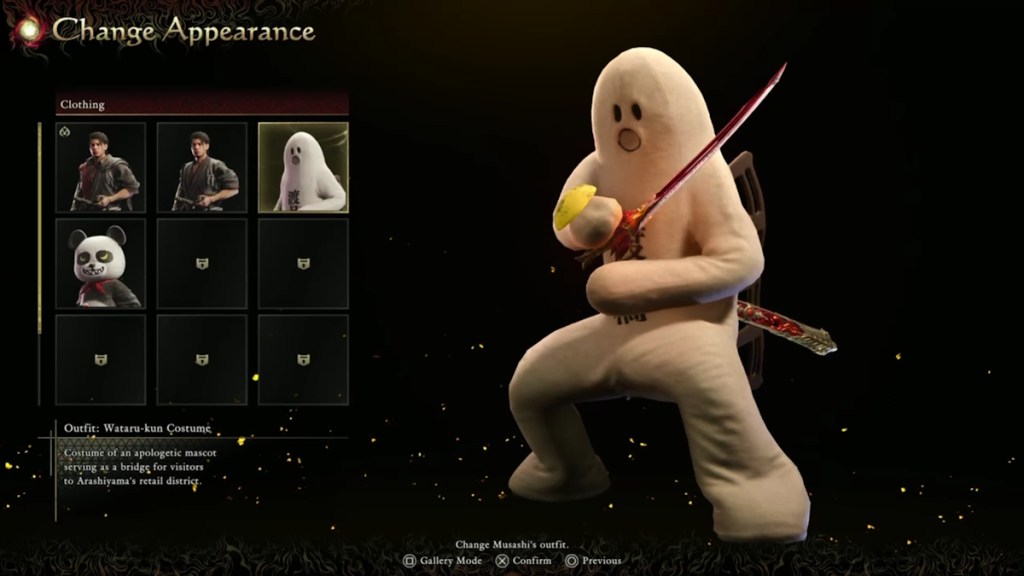 Musashi's Wataru-kun costume in Onimusha Way of the Sword