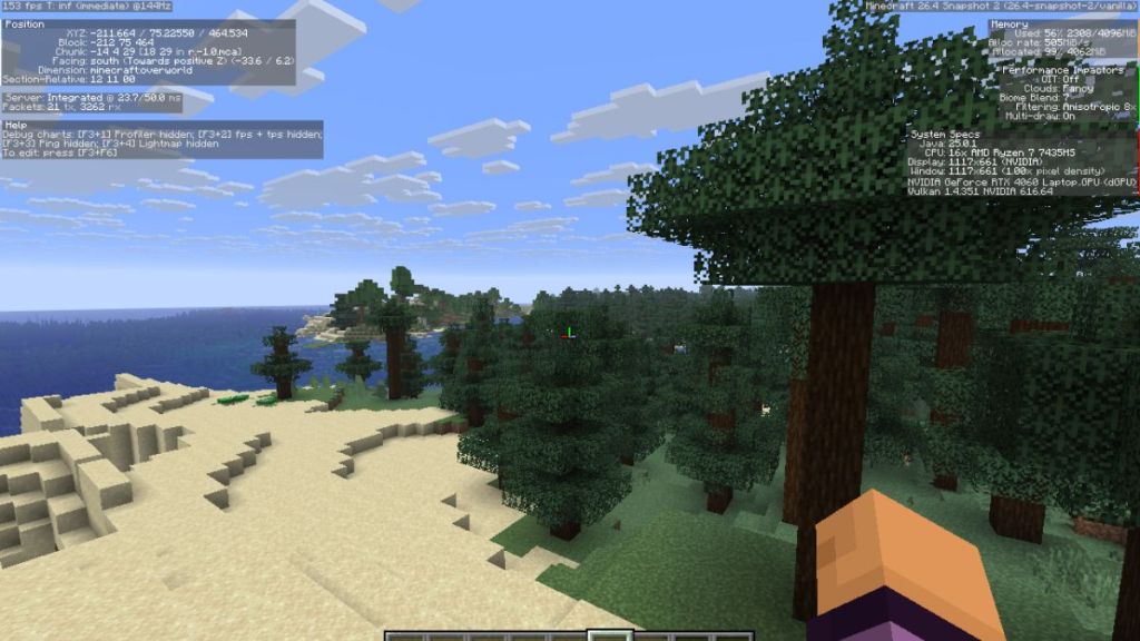 New redesigned Minecraft F3 debug screen