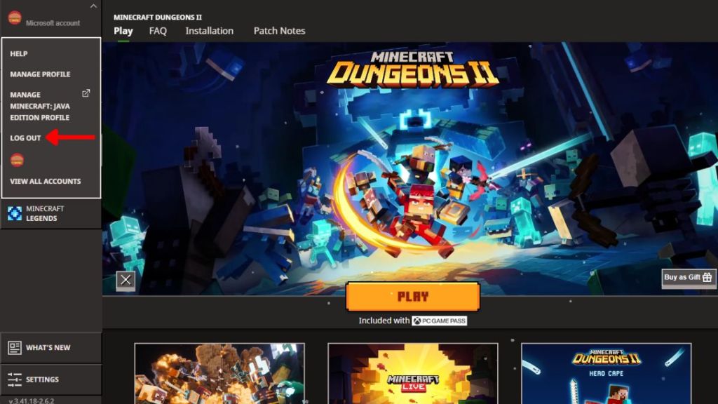 Re-Log in to Your Microsoft Account to fix minecraft dungeons 2 error code