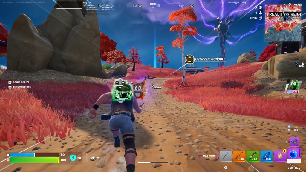 Running towards Override Console in Fortnite