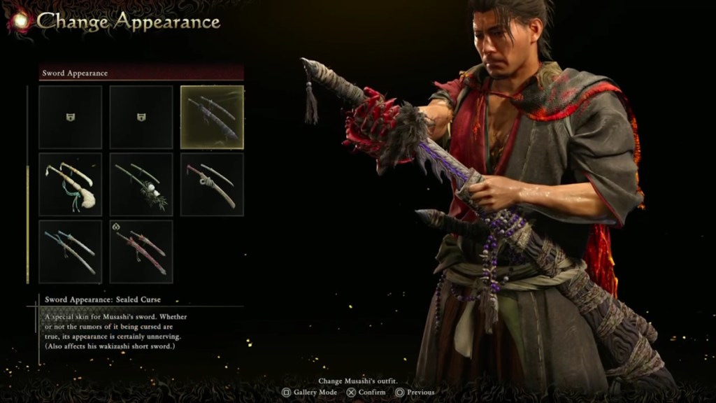 Sealed Curse sword appearance in Onimusha Way of the Sword