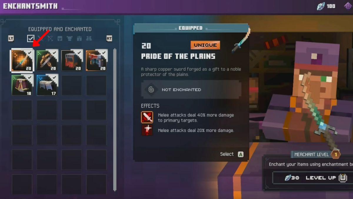 Select a weapon or armor to enchant