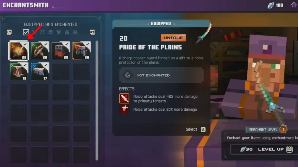Select a weapon or armor to enchant