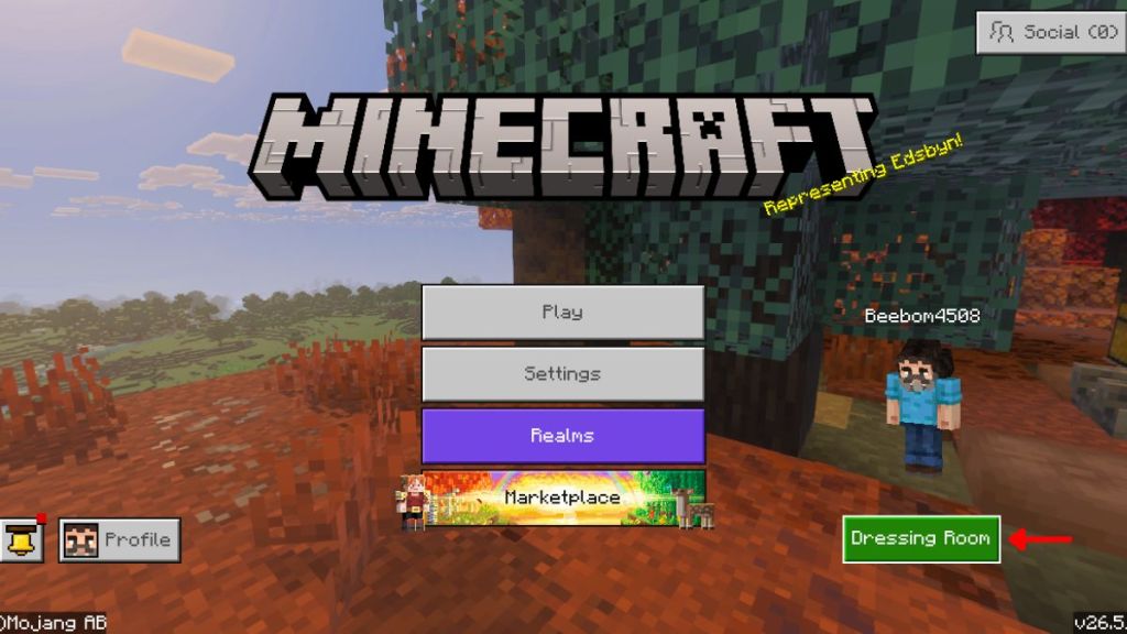 Select the dressing room in minecraft bedrock
