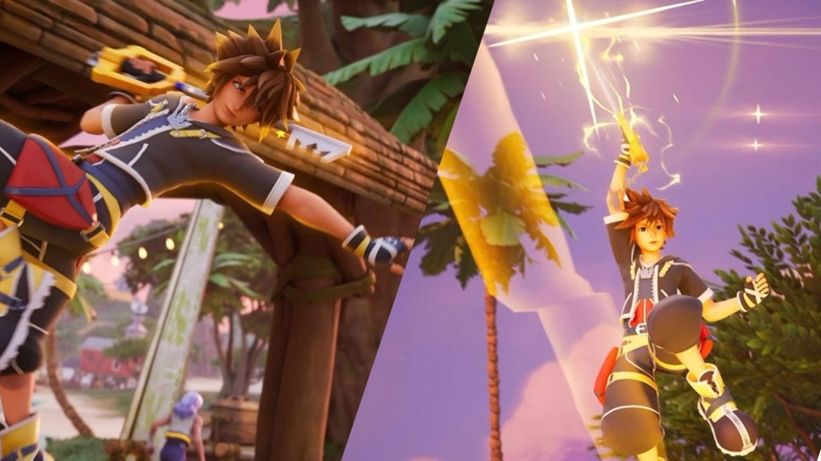 Sora using his Keyblade Mythic in Fortnite Kingdom Hearts collab