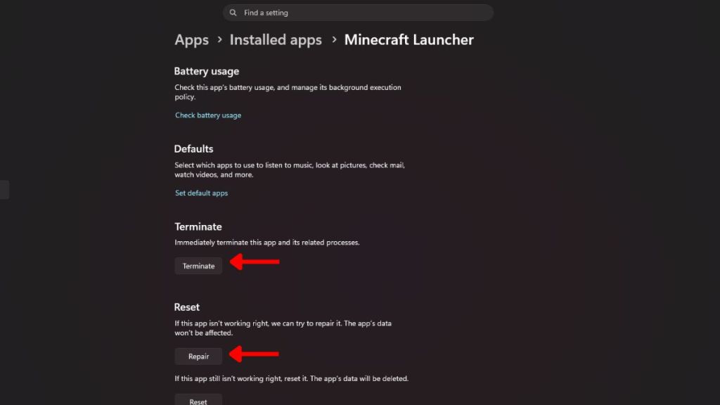 Terminate and repair minecraft launcher to fix minecraft dungeons 2 error code 0064