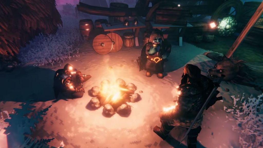 Valheim crossplay with friends and campfire