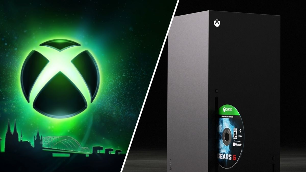 Xbox logo and Xbox Series X console with a Gears disc