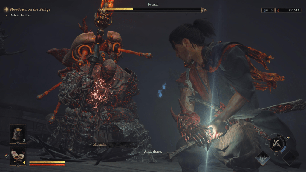 Musashi vs Benkei in Onimusha: Way of the Sword.