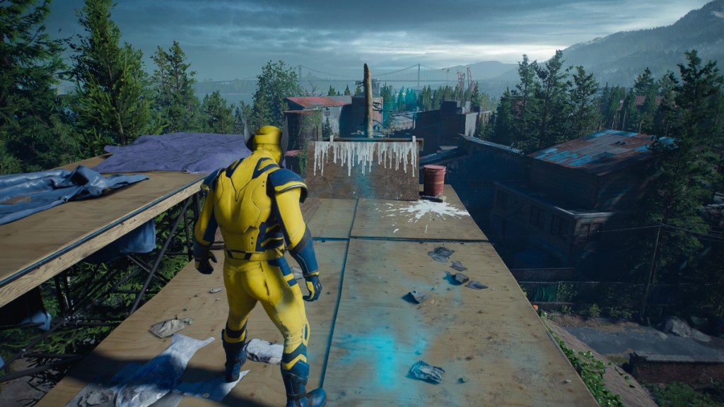 The blue scent trail with white cloth markings in Marvel's Wolverine.