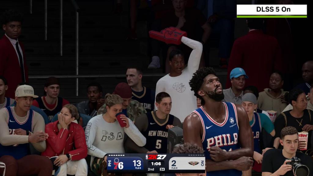 DLSS 5 On as crowd looks at player in NBA 2K27