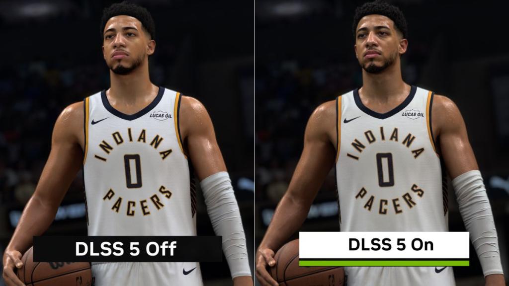 DLSS 5 Off and On as Tyler Haliburton holds ball in NBA 2K27