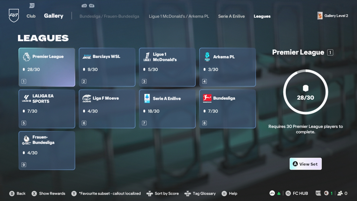 Xbox Series S screenshot of EA Sports FC 27 showing FUT Gallery challenges