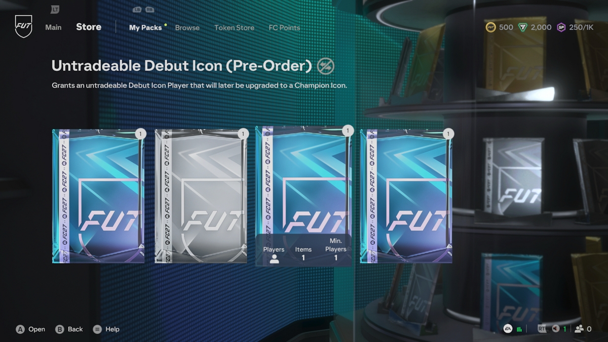 Xbox Series S screenshot of EA Sports FC 27 showing FUT Store