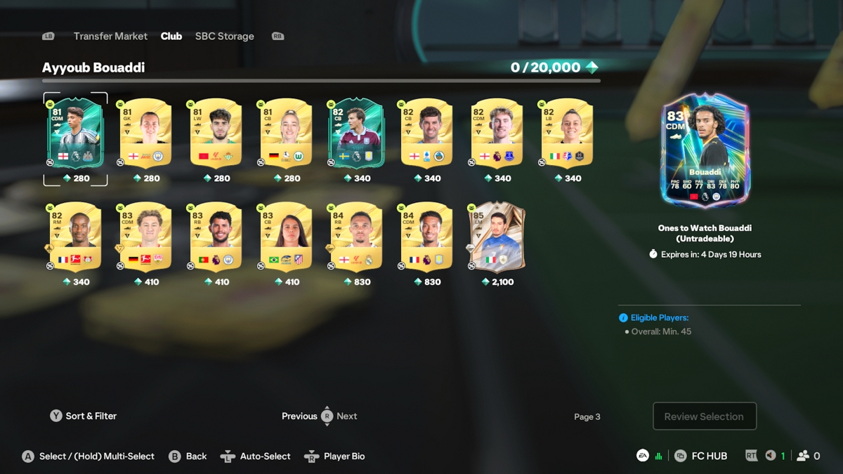 Xbox Series S screenshot of EA Sports FC 27 showing streamlined SBC challenge