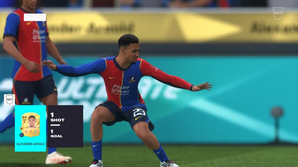 Xbox Series S screenshot of EA Sports FC 27 showing Alexander Arnold doing the surf celebration