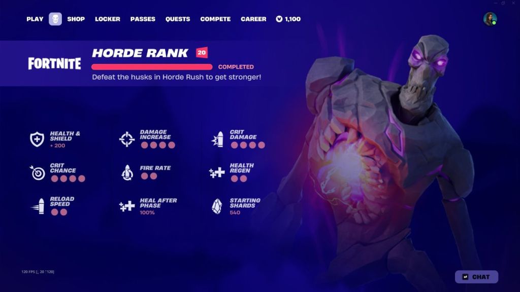 Fortnite Horde Rush Menu