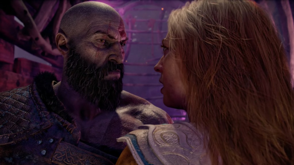 Kratos and Faye meeting each other in the Everywhen in God of War Laufey.
