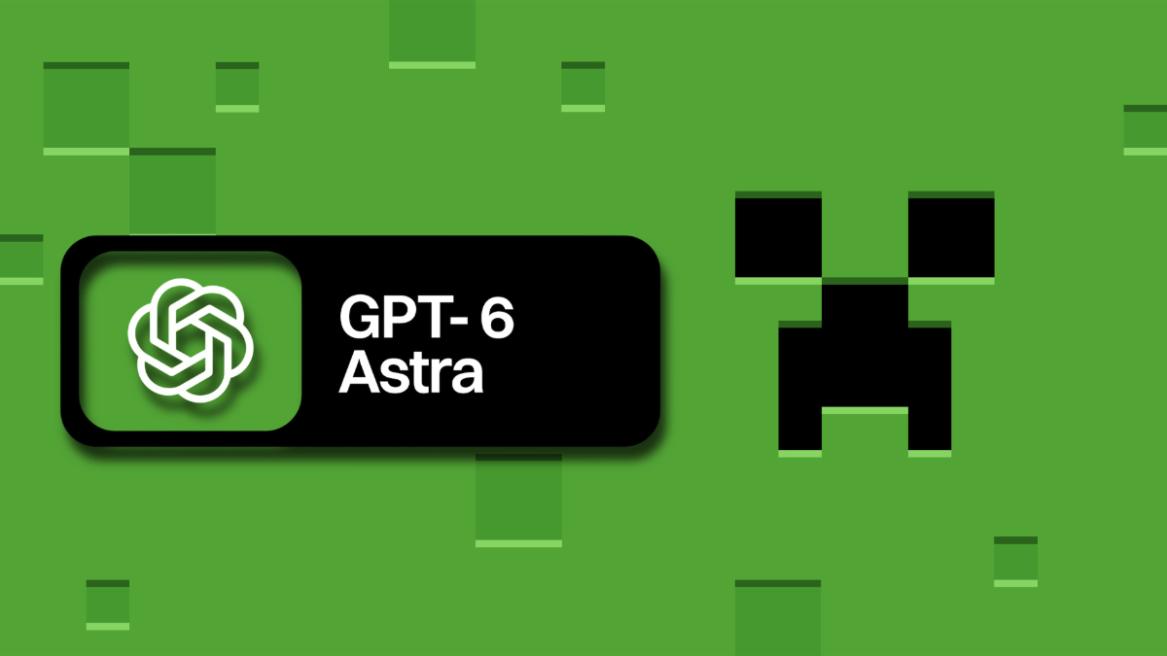 Minecraft Creeper background with the GPT-6 Astra logo.