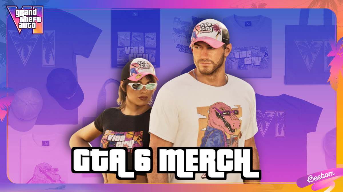 GTA 6 merch guide with Lucia and Jason wearing Macca the Gator themed outfits from the Ultimate Edition.