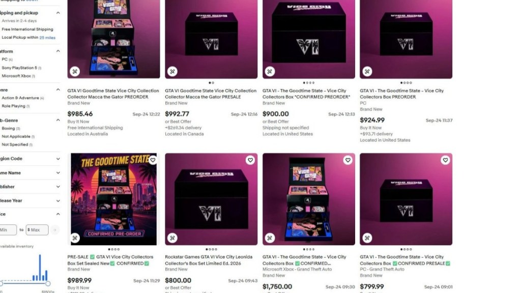 GTA 6 Vice City Collector's Box eBay listings.