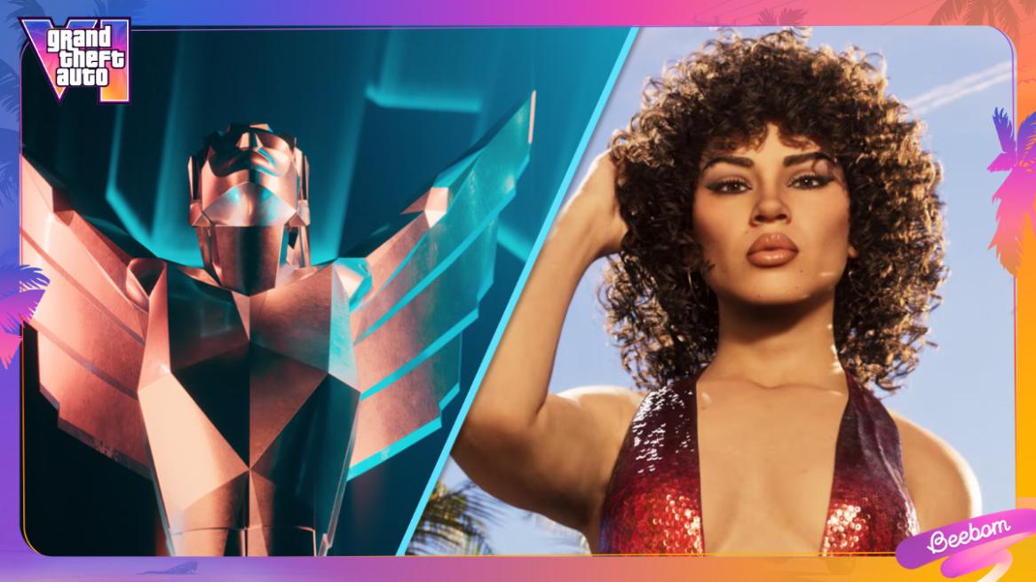 The Game Awards trophy (left), Lucia in GTA 6 (right).